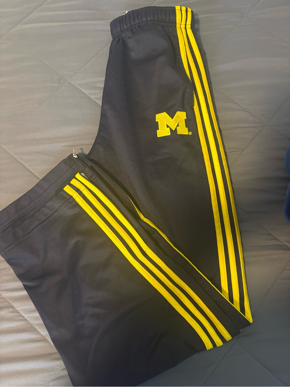 Michigan adidas blue Sweatpants with Yellow Stripes and M Logo